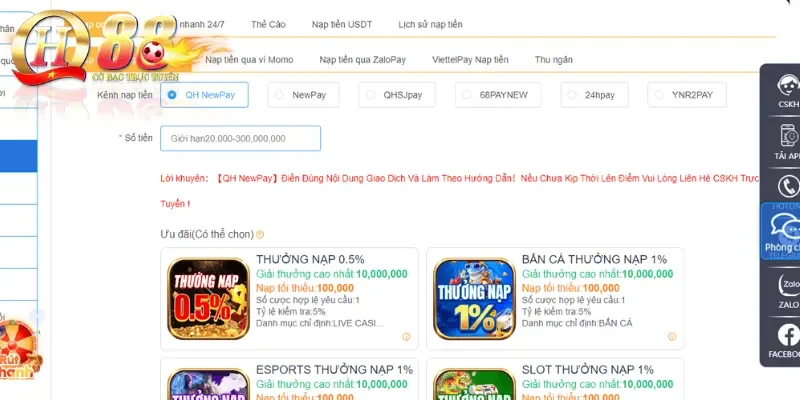 nạp tiền qh88